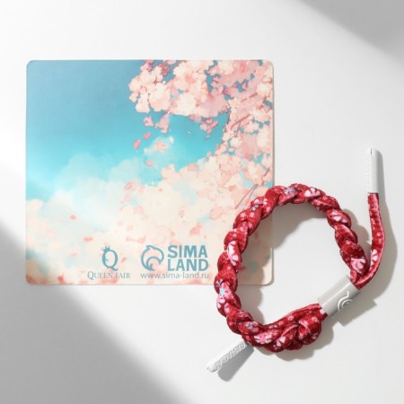 Bracelet "Japan" wicker, flowers, red-pink color-3