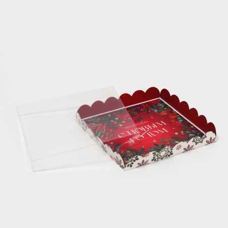 Box for confectionery products with PVC Bright holiday lid, 21 x 21 x 3 cm, new year-3