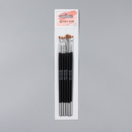 A set of flat brushes for building and design of nails, 6 pcs, 18 cm, silver/black color-4
