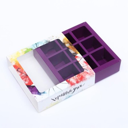 Box for 9 sweets with a shell "Umbrella" with a window of 14.5 x 14.5 x 3.5 cm-2