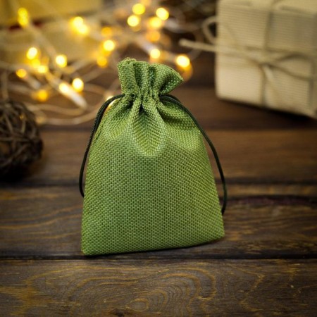 Gift bag from canvases, green, 10 x 14 cm