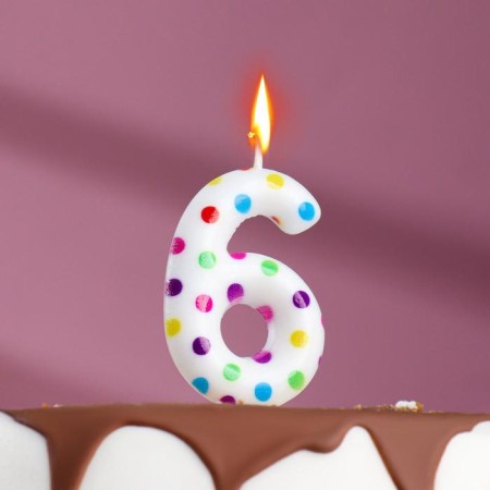 A candle in a cake for a birthday "Color confetti", the number "6", 5.5 cm