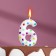 A candle in a cake for a birthday "Color confetti", the number "6", 5.5 cm
