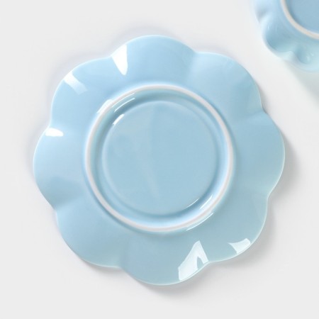 Tea couple ceramic "flower", 3 objects: a cup 240 ml, a saucer d = 16 cm, a spoon, the color of the blue-5