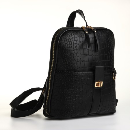 City backpack on a zipper, black color