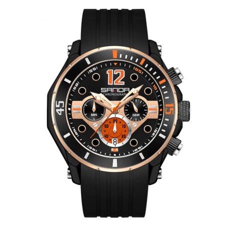 Watch of wrist, d-5.1 cm, waterproof, chronograph, silicone strap, luminous, black