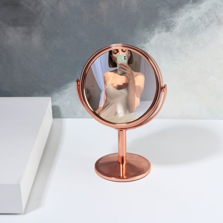 Mirror in gift packaging "Circle", bilateral, with an increase, D mirror surface 8.7 cm, golden color-2