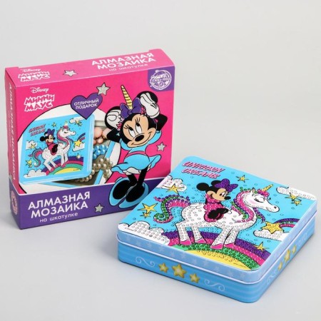 Diamond mosaic on a box, 14x14 cm, Minnie Mouse and unicorn-2