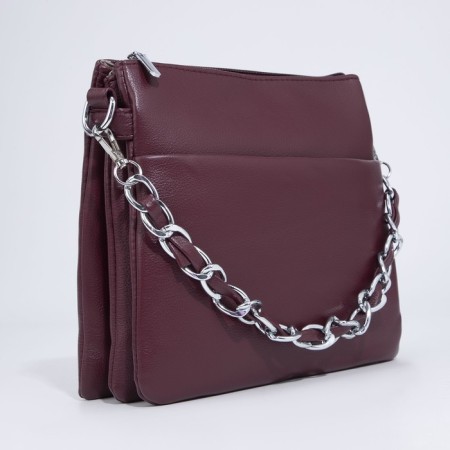 Cross-Bodi bag with zipper, burgundy color-3