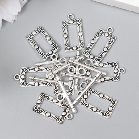 Decor Metal for the creativity of locks "Rectangle with patterns" silver 2160M025 2.3x1.2 cm-2