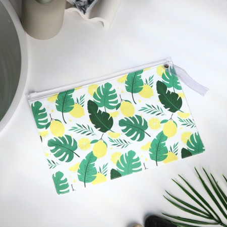 Cosmetic bag with zip-gl, transparent/green color