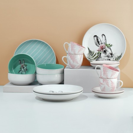 A set of dishes for 4 persons "Easter. Forest characters ”, 16 objects: 4 plates 23 cm, 4 bowls 14.5 cm, 4 circles 250 ml, 4 saucers 15 cm.-2