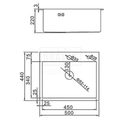 Kitchen sink Aflorn Af95044, Sredal, S = 3.0 and 0.8 mm, 50x44x22 cm, siphon, satin-8