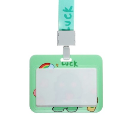 Horizontal badge 10 x 7.8 cm, internal size 5.2 x 8.2 cm, tape 42 cm, with a pattern of Dino