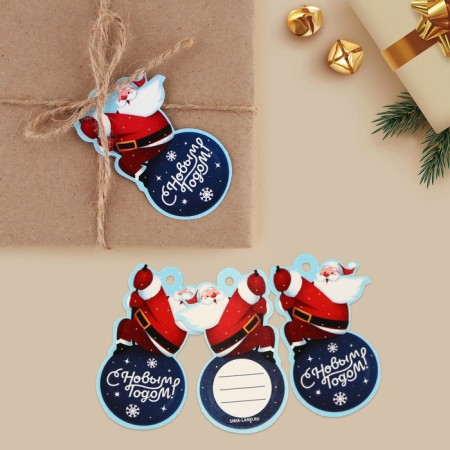 Schildik decorative for the gift "Santa Claus on the Ball", 4.6 x 7 cm, New Year