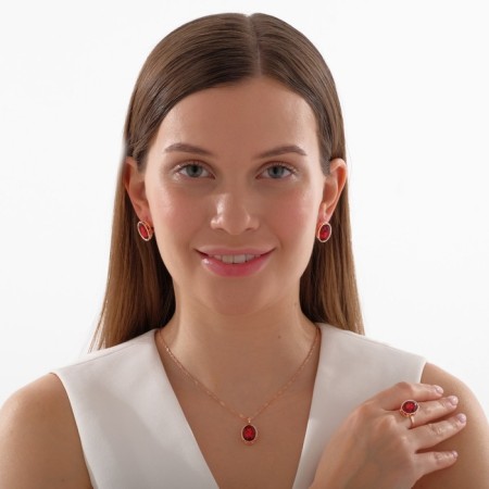 Set 3 objects: earrings, pendant, ring dimensionless “Edel” oval elongated, red color in gold, 45 cm-3