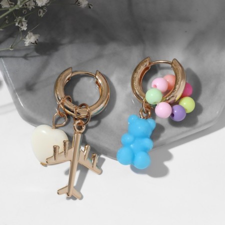 Earrings with the removable element "Transformer" Bear and heart, colored in gold-1