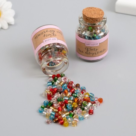 Round beads 6/0 in the bottle "Multi-colored" transparent-color 2x20 g set 2 pcs