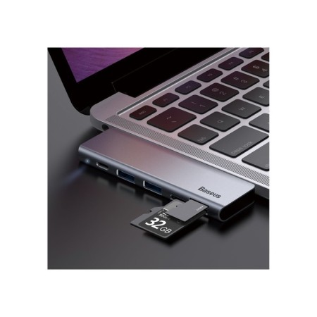 Adapter Lander (HUB) Baseus UCN3266, Type-C-2XUSB3.0 + HDMI + PD + TF/SD, Gray-4