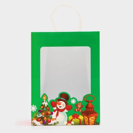 Gift package with the Snowman window 30 x 22 x 14 cm, green-2