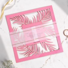 Carved wedding invitation, with embossing, pink color