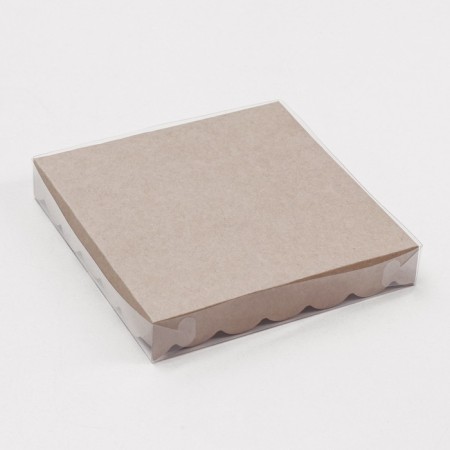 Box for cookies with PVC lid, craft, 18 x 18 x 3 cm-2