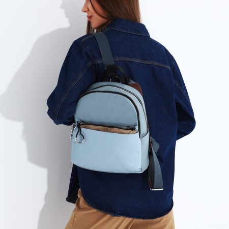 Women's backpack made of artificial leather, cosmetic bag, OTARA, Blue/Brown color