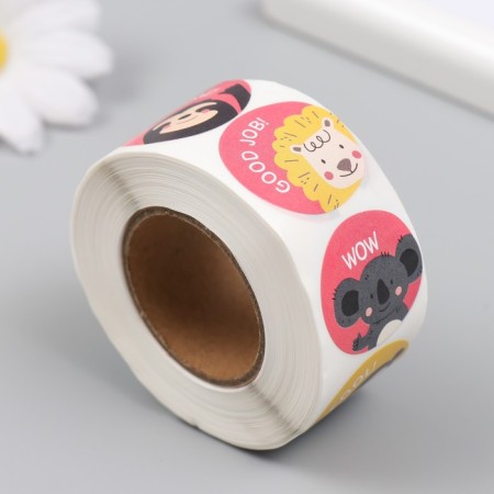 Sticker Paper "Animals. Help" d = 2.5 cm 500 pcs in a roll 3x6.5x6.5 cm-1