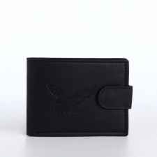 Men's purse on the button, a department for cards, coins, black color