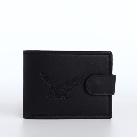 Men's purse on the button, a department for cards, coins, black color