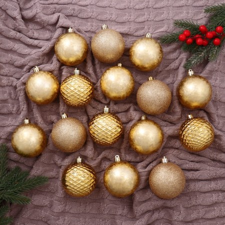 Set of balls plastic D-7 cm, 16 pcs "Aleta shine mesh" gold