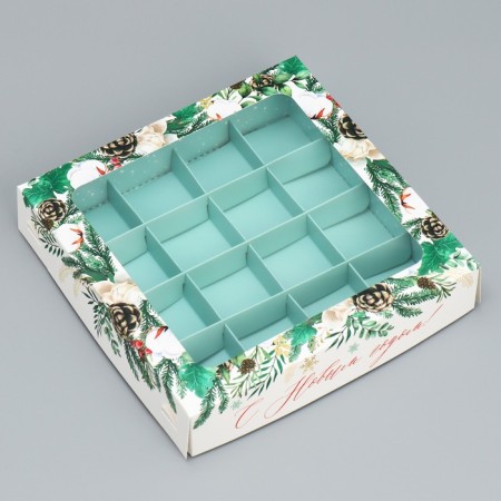 Box under 16 sweets “Happy New Year”, Botany, 18.9 x 18.9 x 3.8 cm, New Year