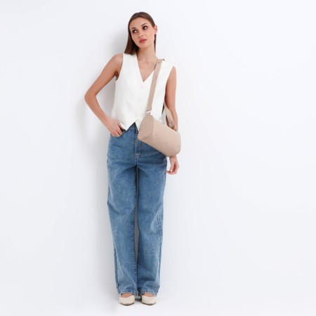 Cross-Bodi Bag on a zipper, beige color-4