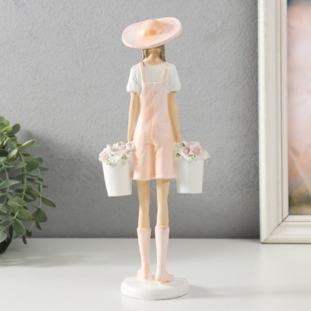 Souvenir Polystone "Girl with Flowers Buckets" 10.5x6.5x26.5 cm-2