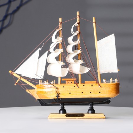 Souvenir small “Alaska” souvenir ship, light wood, white pirate sails, 4.5 × 23 × 24 cm