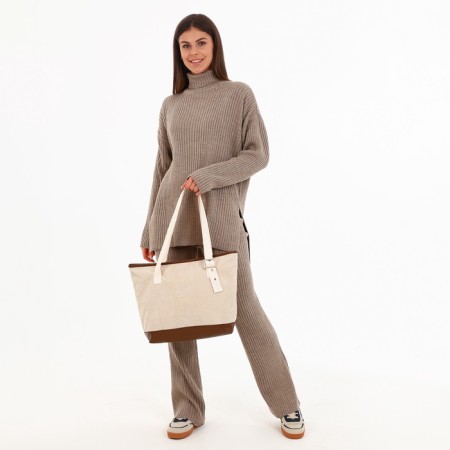 Zipper bag, external pocket, beige color-8