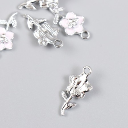 Decor for creativity metal, enamel, rhinestones "plumeri" silver 1x2.2 cm-1