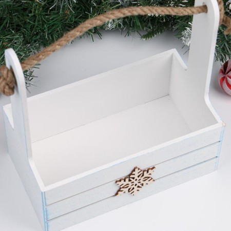 Kashpo wooden 25x15x30 cm, "New Year. Snowflake", white-1