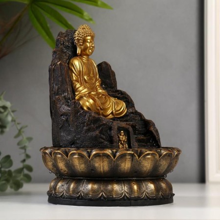 The desktop fountain from the network, the backlight "Golden Buddha on the throne from the cliff" 28x20.5x20.5 cm-2