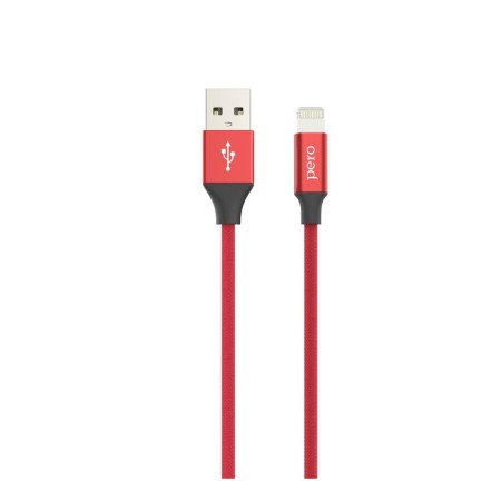 PERO DC -02, Lightning cable - USB, 2 A, 1 m, fabric braid, red