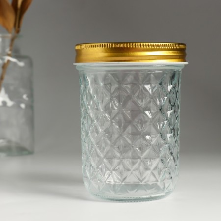 Bank for candles glass with a lid "Romb" transparent 500 ml 8.5x8.5x12 cm-1