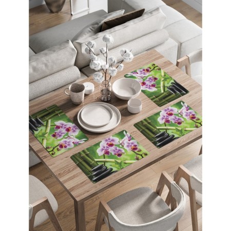 A set of napkins for setting the table "Bamboo and flowers", rectangular, rounded edges, size 30x46 cm, 4 pcs