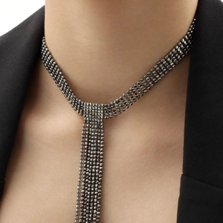 Set 2 objects: earrings, necklace "ice" path, gray color, 30 cm-3