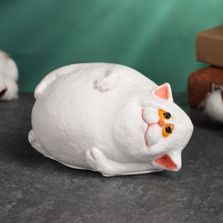 Piggy bank "Cat fat man on the side" White, 8x14x10cm