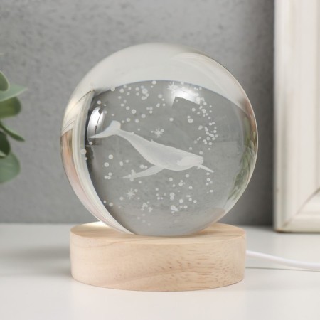 Souvenir glass backlight "Kit" d = 8 cm stand wood, usb 8x8x9.5 cm-2