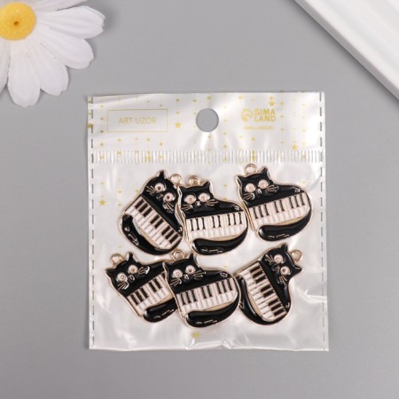 Decor for creativity metal, enamel "A cat with a synthesizer" 2.3x2.2 cm-3