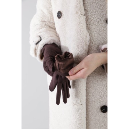 Female gloves, size 8.5, without insulation, brown color-2