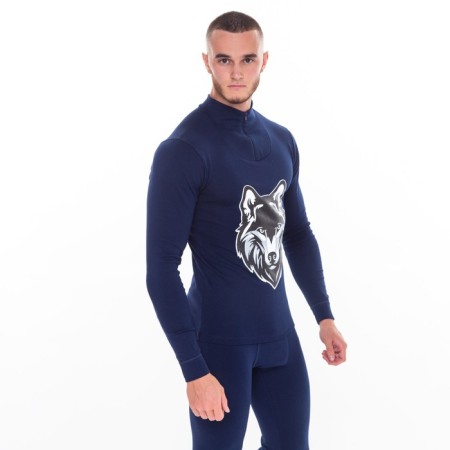 Male thermal underwear (fufaika, pants) print wolf, dark blue color, size 52-3