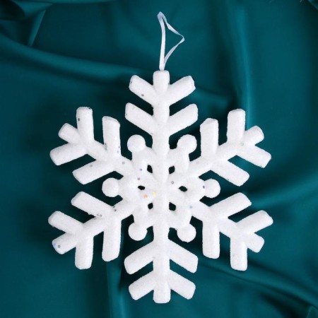 Christmas tree decoration "White snowflake with sparkles" D-20 cm, white