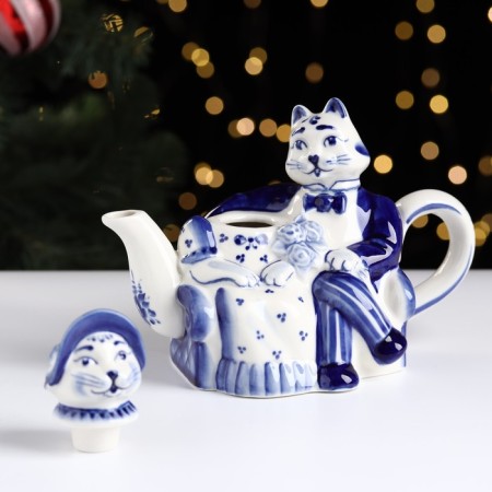 Kettle "cats", gzhel-3